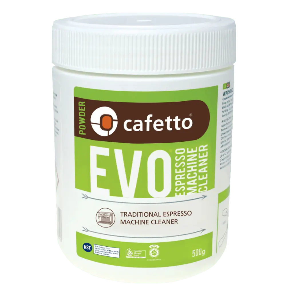Dose Cafetto EVO 500 g – Espressomaschinen-Reiniger in grüner Verpackung, Pulver zur Reinigung von Siebträgermaschinen.