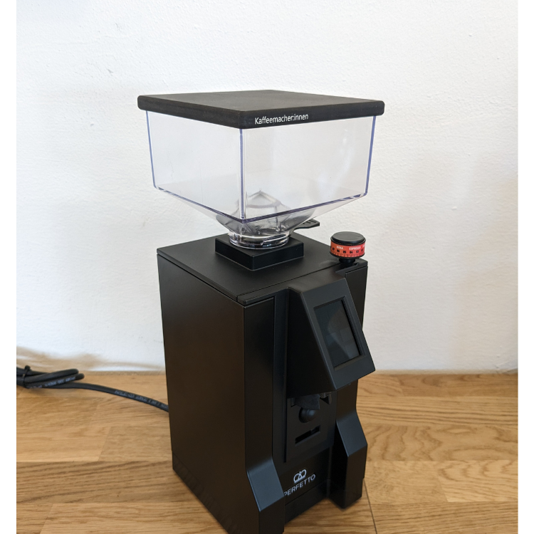 Kaffeemacher Eureka Echtholzdeckel, schwarz, weiße Aufschrift